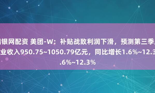 瑞银网配资 美团-W：补贴战致利润下滑，预测第三季度营业收入950.75~1050.79亿元，同比增长1.6%~12.3%