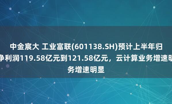 中金宸大 工业富联(601138.SH)预计上半年归母净利润119.58亿元到121.58亿元，云计算业务增速明显