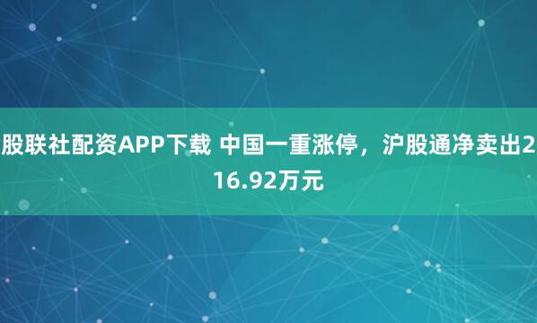 股联社配资APP下载 中国一重涨停，沪股通净卖出216.92万元